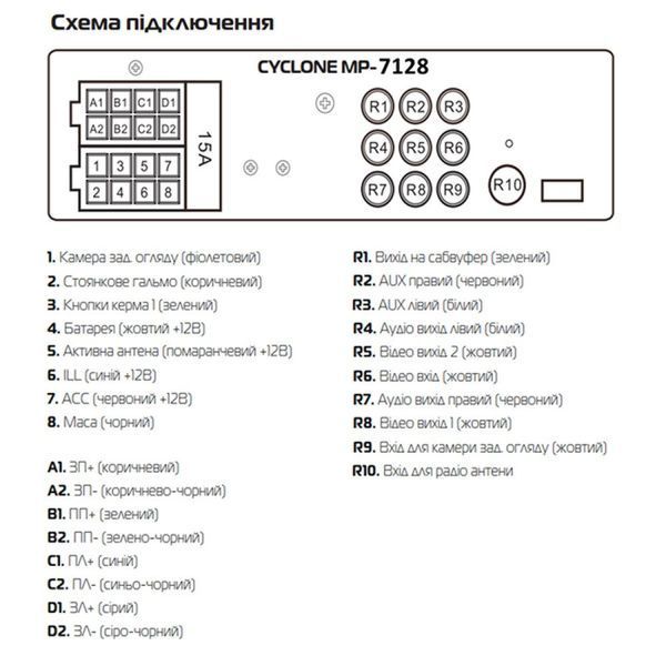 Автомобільна мультимедійна система Cyclone MP-7128 2DIN з дисплеєм 7" 10545 фото