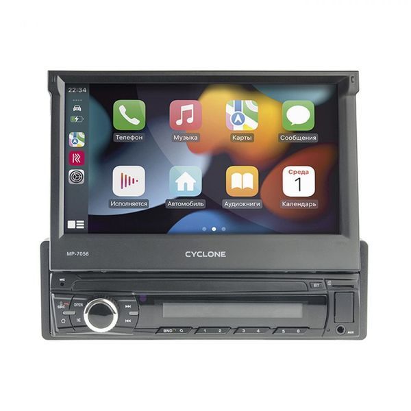 Автомобільна мультимедійна система Cyclone MP-7056 1DIN з дисплеєм 7", Bluetooth, CarPlay, Android Auto 10299 фото