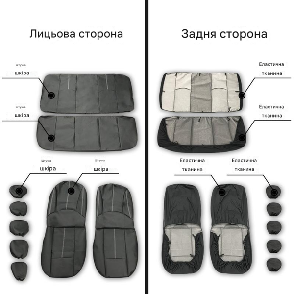 Чохли на сидіння універсальні, повний комплект, PU шкіра, чорний/бежевий 1208-3 фото